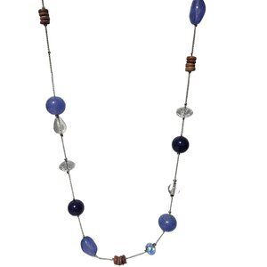Vintage Boho Beaded Necklace Blue Clear Beads Retro Fashion Jewelry Women